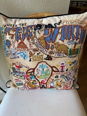 Cat Studio Hand Embroidered Multicolor Fort Worth Map Accent Pillow NWT!